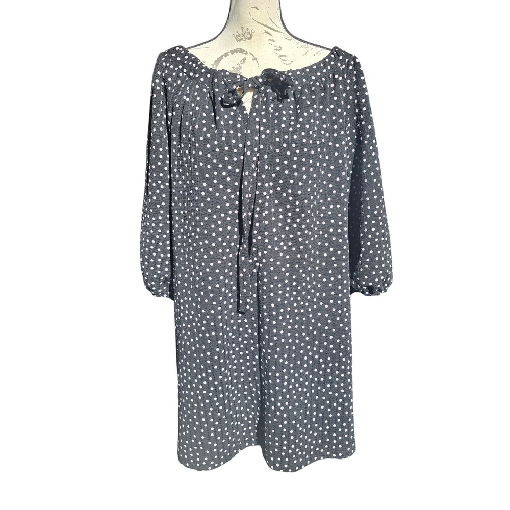 ASOS DESIGN Black Polka Dot Puff Sleeve Tie Neck‎ Mini Dress Women's Size 8